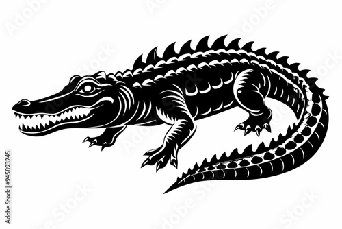 Crocodile silhouette vector art illustration, dangerous reptile animal