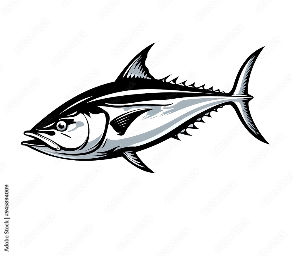Obraz premium Black and white tuna fish painting on white background