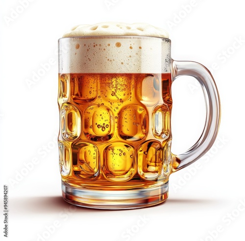 Refreshing golden lager served in a classic glass mug with frothy foam on top