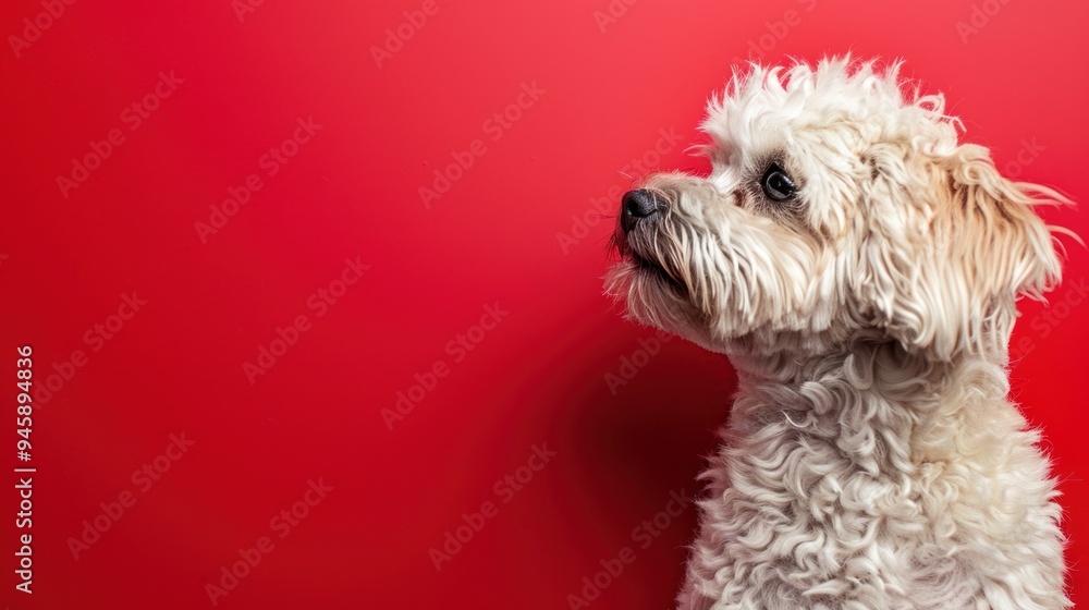 White Dog Against Red Background White Dog Against Red Background