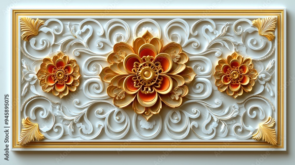 Ornate Floral Design with Gold and White Accents Ornate Floral Design with Gold and White Accents
