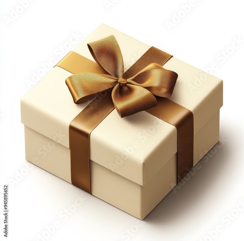 Elegant white gift box with golden ribbon, perfect for celebrations and speci...