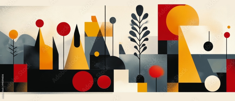 custom made wallpaper toronto digitalAbstract Geometric Landscape with Bold Colors and Shapes in Modern Wall Art Style