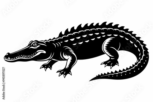 Crocodile silhouette vector art illustration, dangerous reptile animal