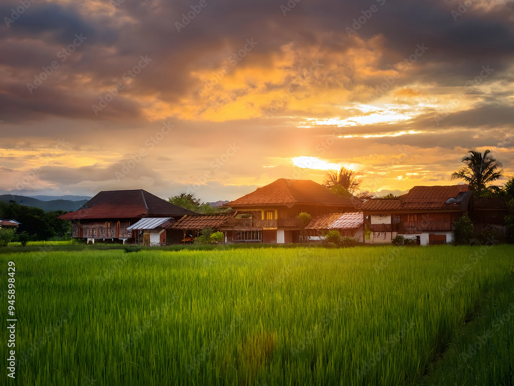 A village embraced by warm tones and dramatic skies
A village embraced by warm tones and dramatic skies