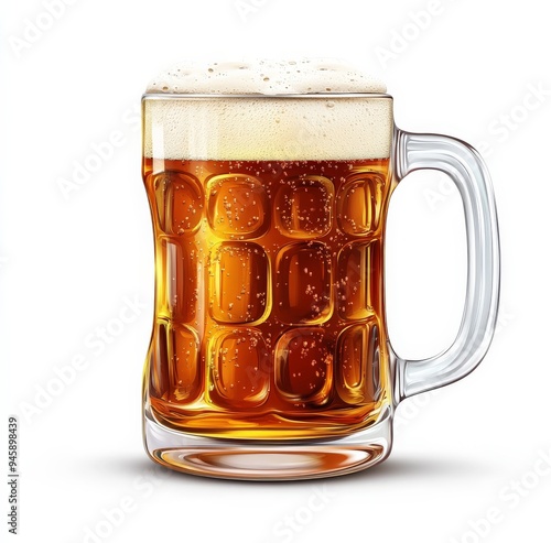 Refreshing cold beer in a frosted glass mug with a thick foam head on a sunny...