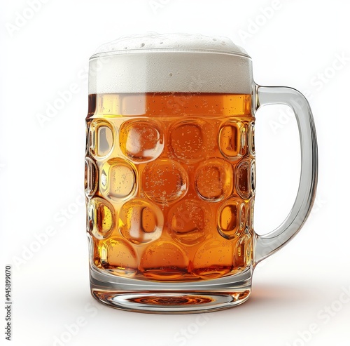 Refreshing cold beer in a frosted glass mug with a thick foam head on a sunny...