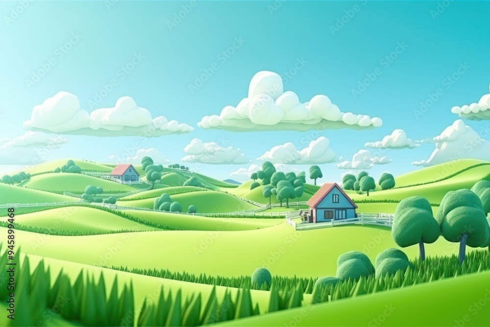 Obraz premium Green landscape grassland panoramic.