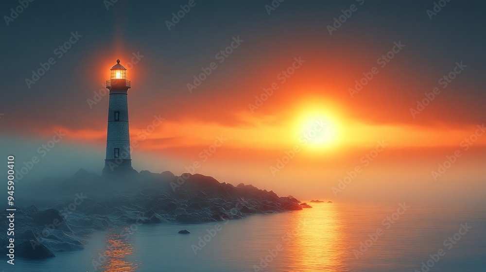 Lighthouse standing tall during a serene sunset Lighthouse standing tall during a serene sunset