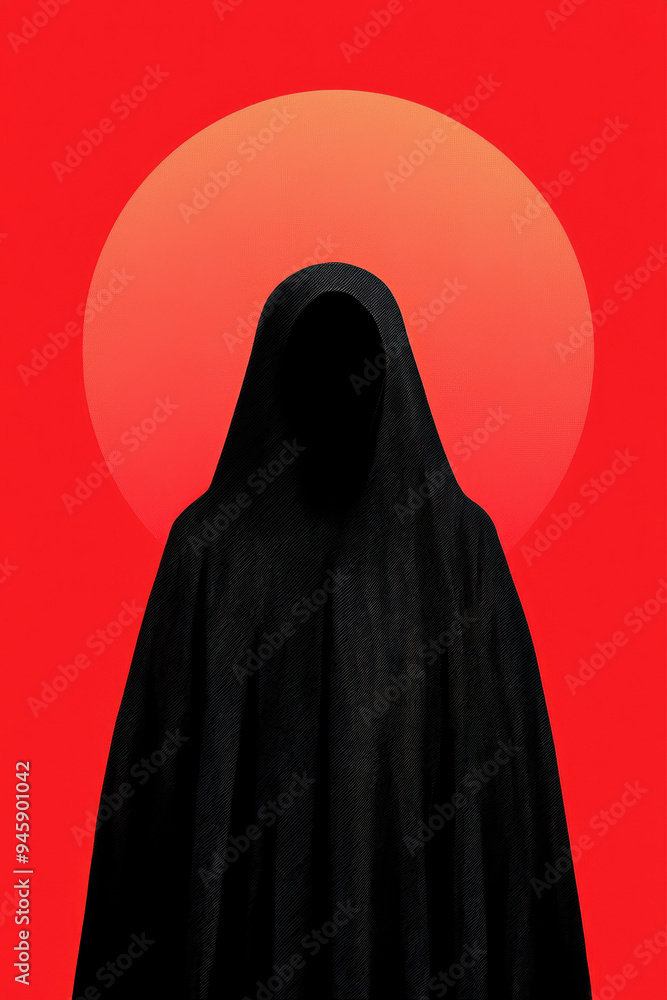 A mysterious silhouette of a figure in black against a vibrant red background, creating a striking visual contrast. A mysterious silhouette of a figure in black against a vibrant red background, creating a striking visual contrast.