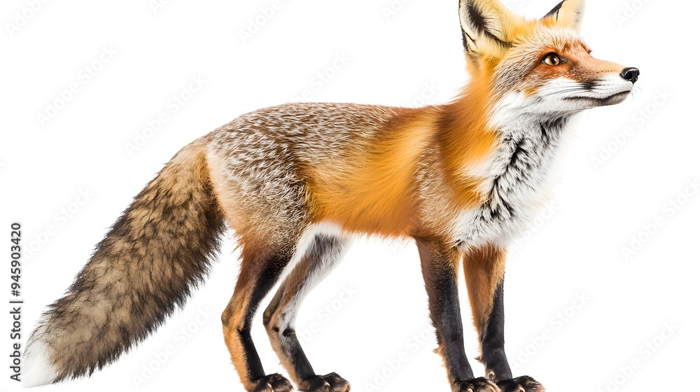 Fototapeta premium Curious Red Fox Sniffing the Air on White Background