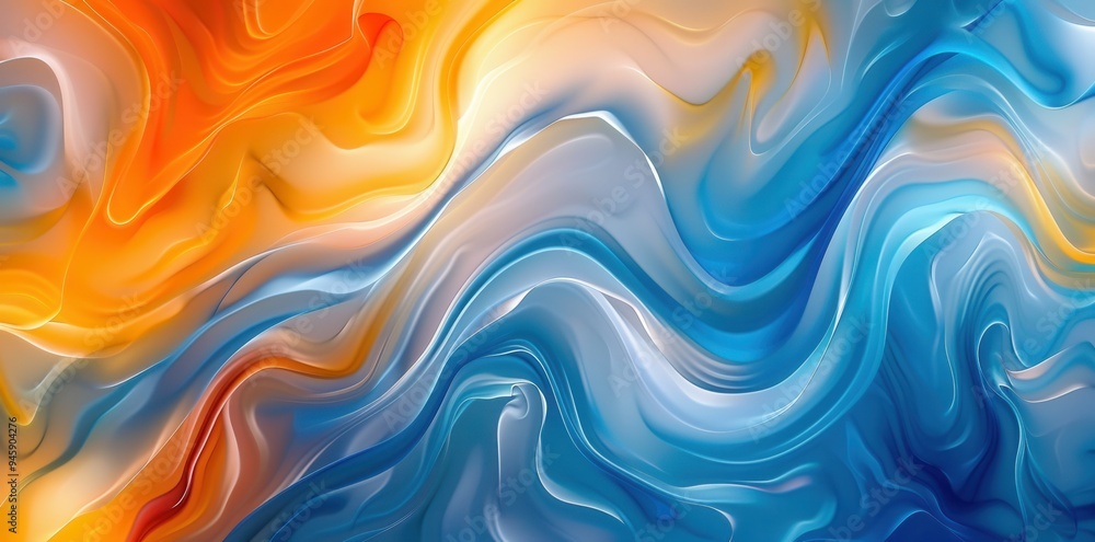 Swirling Waves of Blue, Orange, and Yellow - Hyper Realistic Abstract Art with Fluid Shapes. AI generated illustration Swirling Waves of Blue, Orange, and Yellow - Hyper Realistic Abstract Art with Fluid Shapes. AI generated illustration
