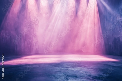 Purple and Blue Grunge Background with Fog and Light Rays.