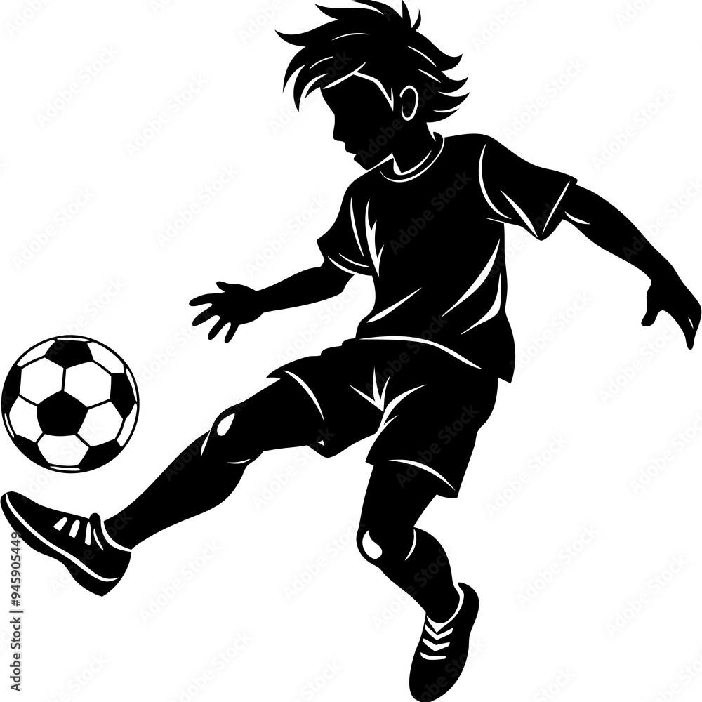 Silhouette boy kick soccer vector image Silhouette boy kick soccer vector image