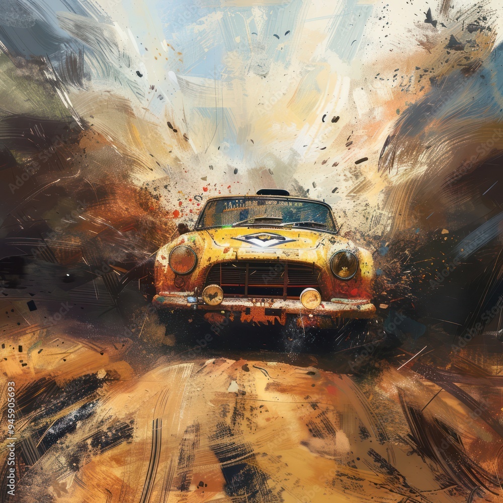 Obraz premium Vintage Rally Car in Motion