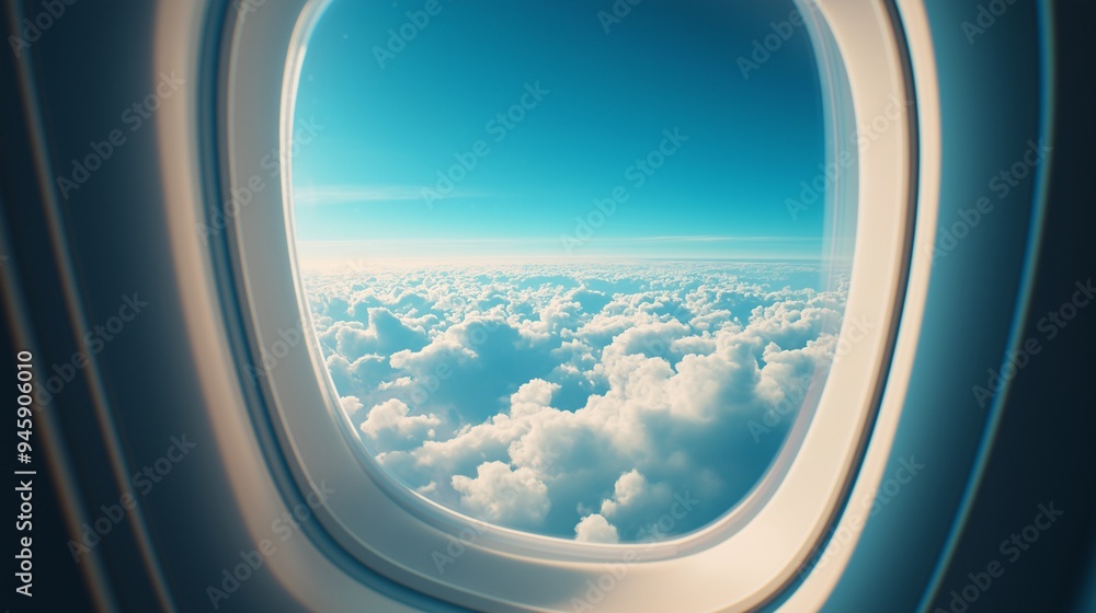 View from Airplane Window - Scenic Cloudscape in Flight View from Airplane Window - Scenic Cloudscape in Flight