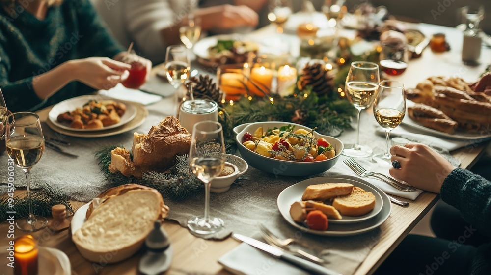 Naklejka premium Cozy Christmas Dinner with Family and Friends