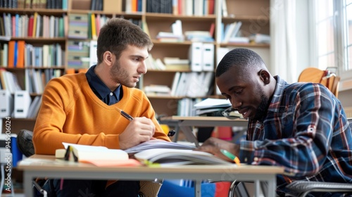 An adult with a learning disability receiving specialized instruction, with the teacher providing one-on-one guidance