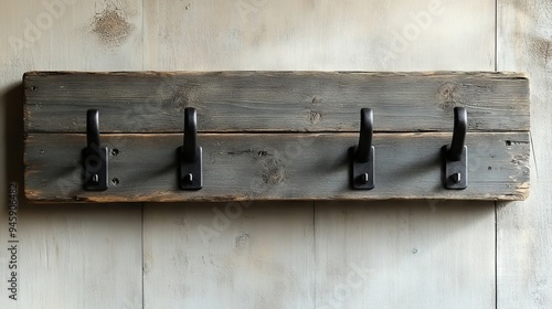 Rustic Wooden Coat Rack with Black Metal Hooks