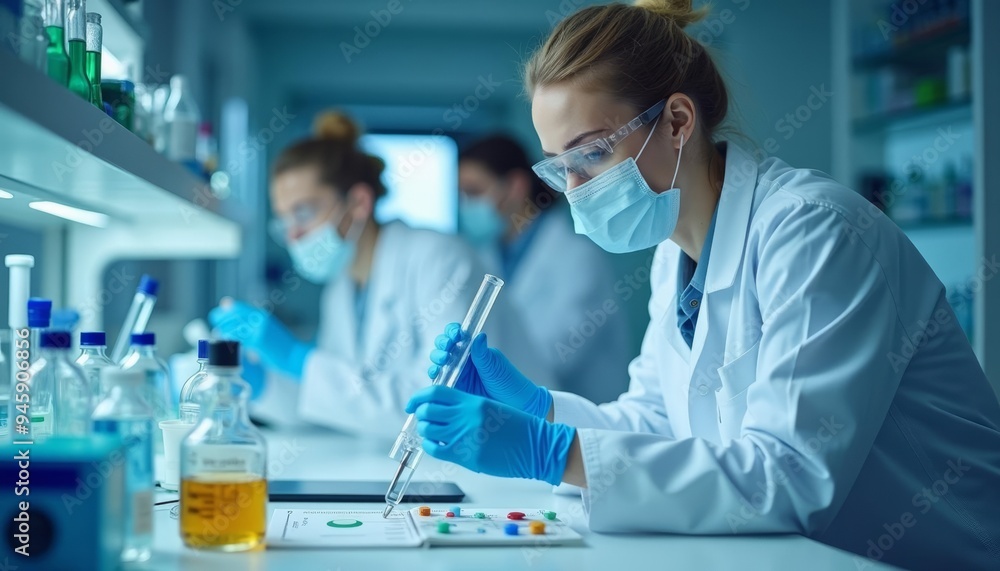 Scientist in lab focused on research Scientist in lab focused on research