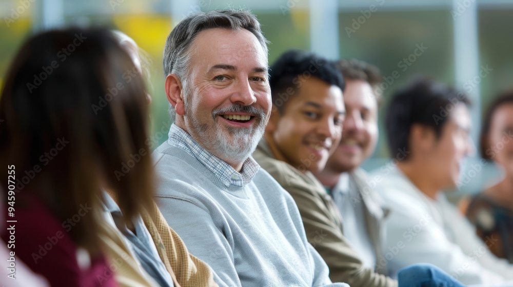 A group of adult learners participating in a discussion during a workshop, with the instructor guiding the conversation A group of adult learners participating in a discussion during a workshop, with the instructor guiding the conversation