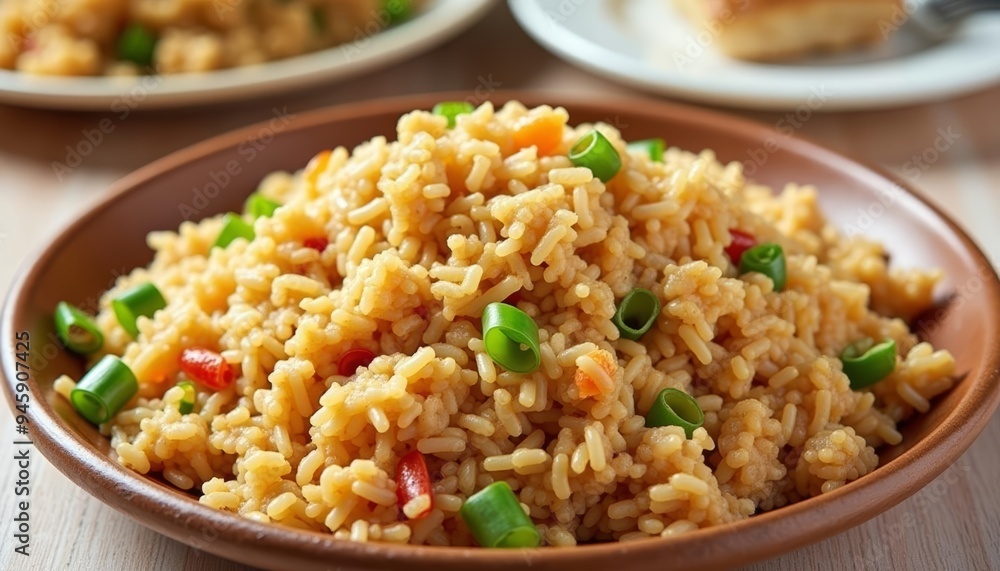 A delicious serving of fried rice with colorful vegetables