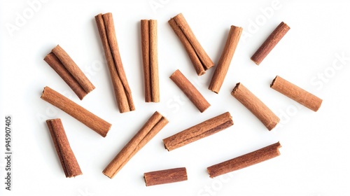 Aromatic Cinnamon Sticks on White Background - Top View