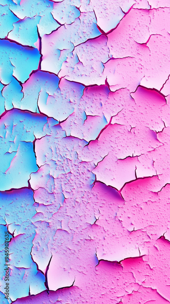 Obraz premium Cracked blue pink pastel peeling paint texture weathered abstract surface artistic distressed vibrant multicolored backdrop worn cracked layers retro design creative close up macro background overlay 