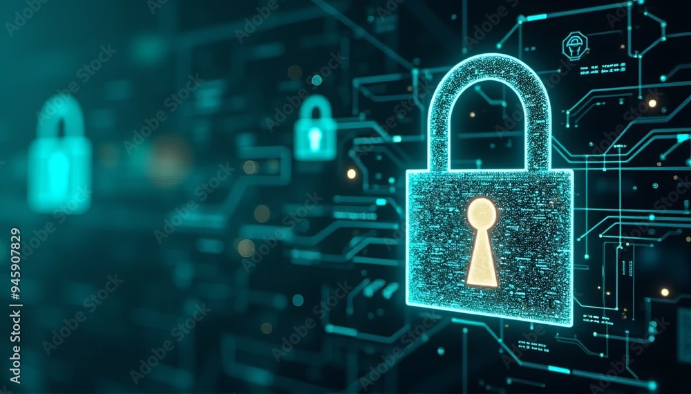 Cybersecurity Concept: Digital Padlock on Circuit Board Network Cybersecurity Concept: Digital Padlock on Circuit Board Network