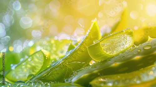 Refreshing Aloe Vera Gel Texture with Water Droplets Close-Up - Super-Resolution 32K Image. AI generated illustration photo