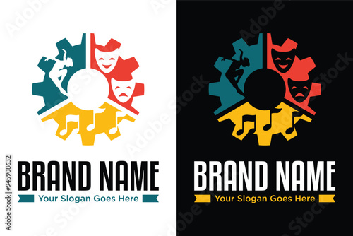 simple modern art dance dancing theatre music gear machine logo design vector illustration