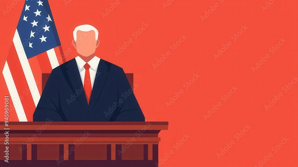 Judge at the bench, authoritative presence, lawfulness theme, flat design illustration Judge at the bench, authoritative presence, lawfulness theme, flat design illustration