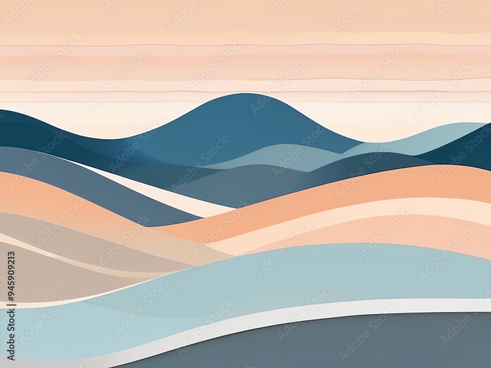 Fototapeta premium A minimalist abstract illustration of wavy lines in soft pastel colors