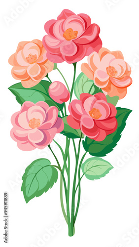 Vibrant Illustration Of A Blooming Begonia Flower With Green Leaves - illustration showcasing a vibrant blooming begonia flower with leaves. Captures the beauty of nature's in a stunning floral design