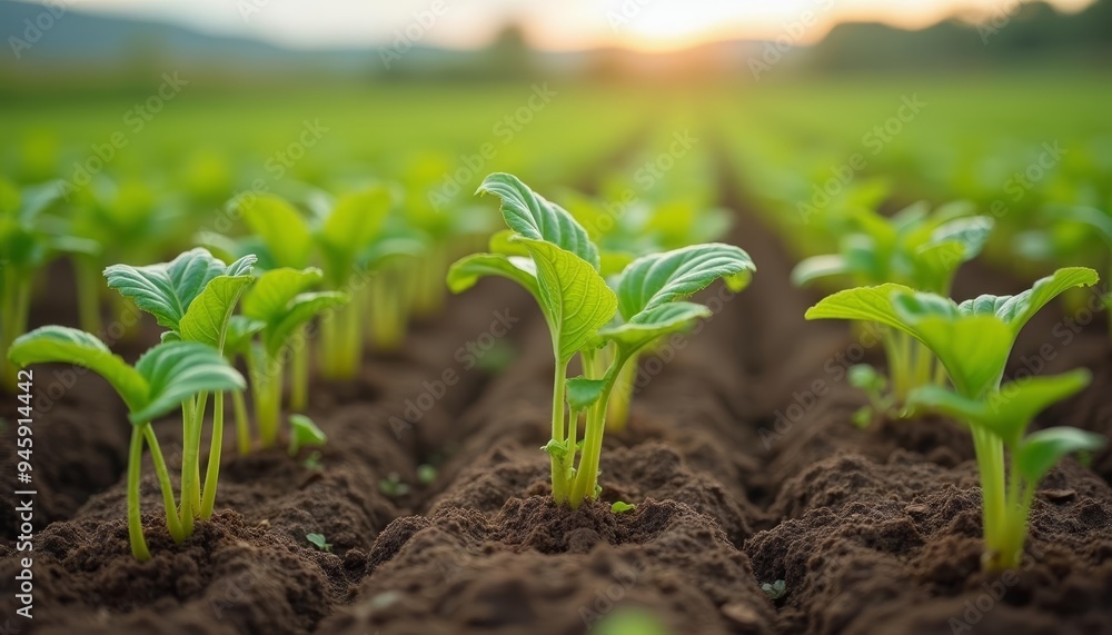 New beginnings A field of freshly sprouted crops New beginnings A field of freshly sprouted crops