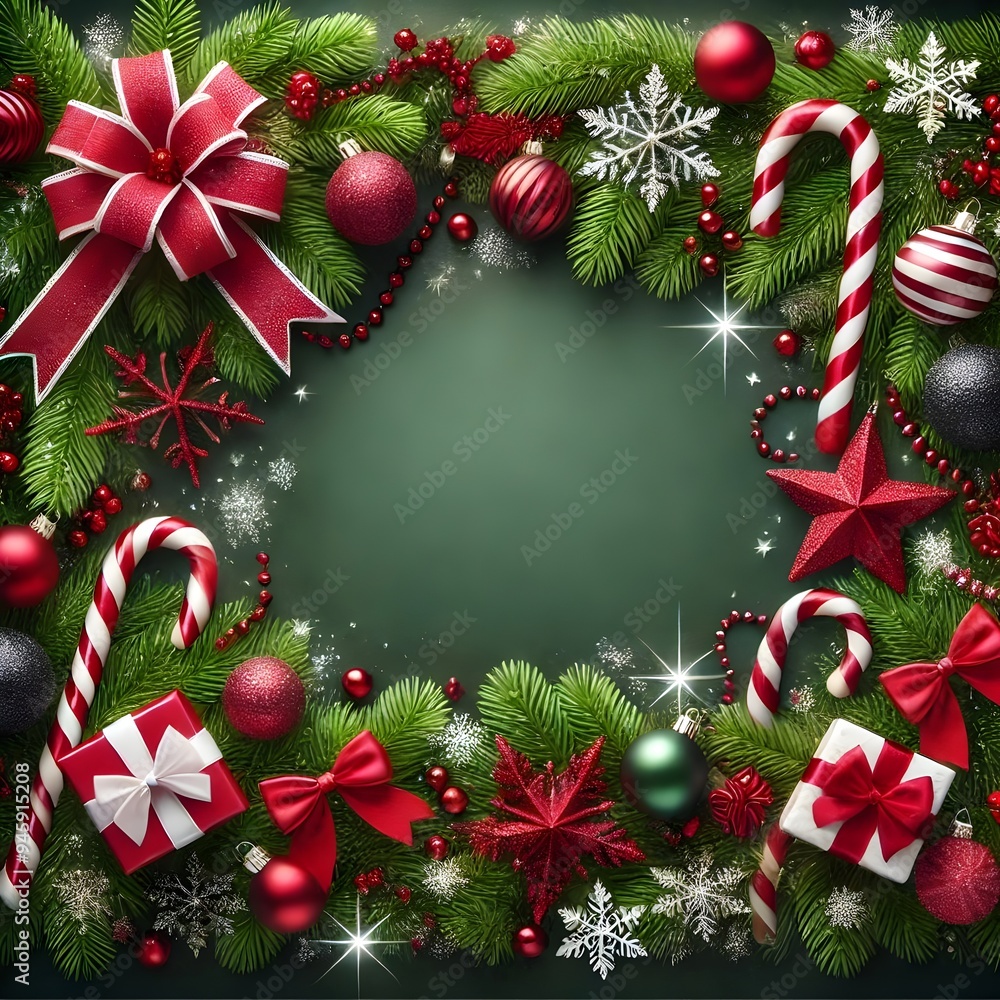 Festive Christmas Holiday Background with Candy Canes, Ornaments, Pine Cones, and Holly - Vibrant and Cheerful Seasonal Decoration for the Winter Holiday Season Festive Christmas Holiday Background with Candy Canes, Ornaments, Pine Cones, and Holly - Vibrant and Cheerful Seasonal Decoration for the Winter Holiday Season