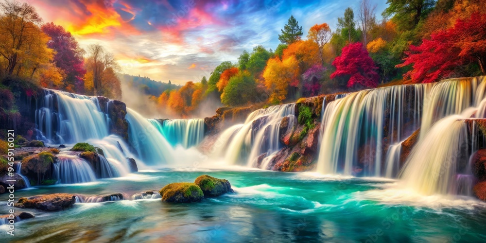 Obraz premium The falls as a magical painter's canvas, with colors swirling and merging in vibrant, dreamlike hues.
