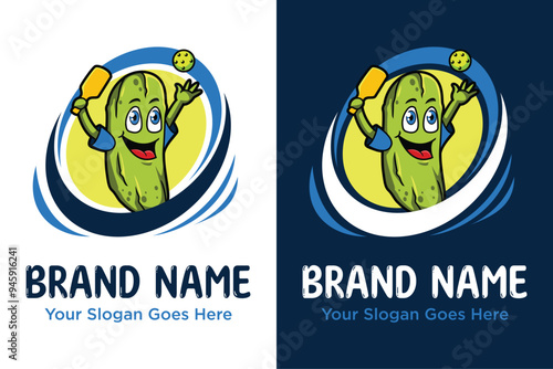 fun modern pickle pickleball sport mascot logo design vector illustration