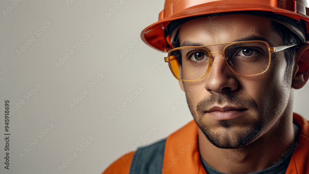 A worker portrait with Red helmet on white background Happy labor day celebration A Labor with copy space background banner A worker portrait with Red helmet on white background Happy labor day celebration A Labor with copy space background banner