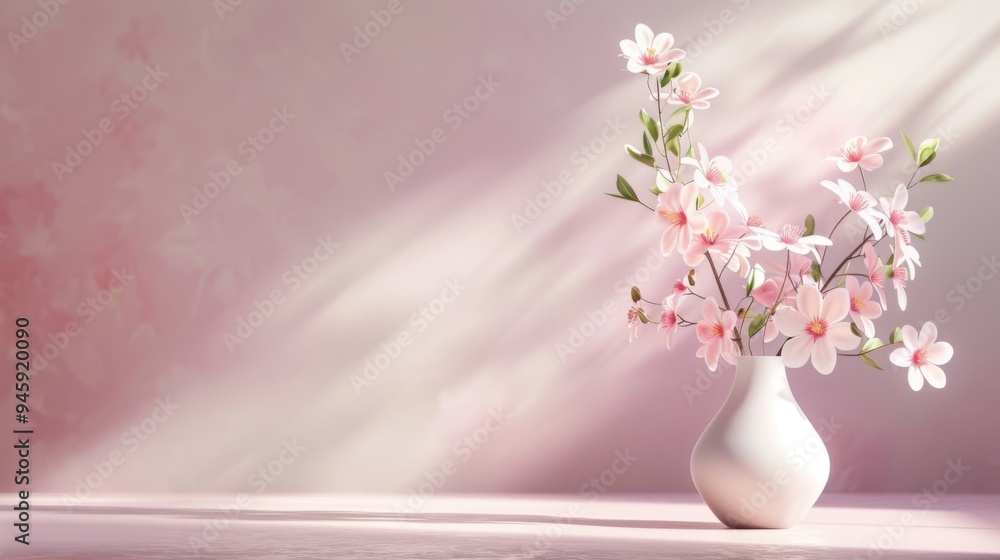 Flower-filled vases placed in minimalist spaces Flower-filled vases placed in minimalist spaces