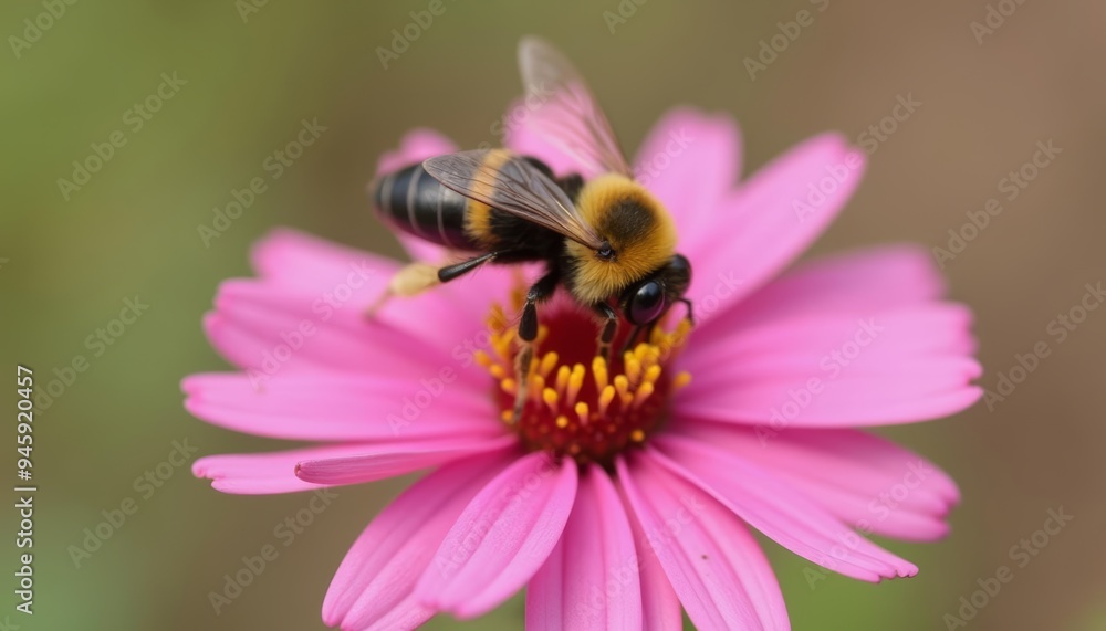 Beeautiful interaction A bee visits a vibrant pink flower Beeautiful interaction A bee visits a vibrant pink flower