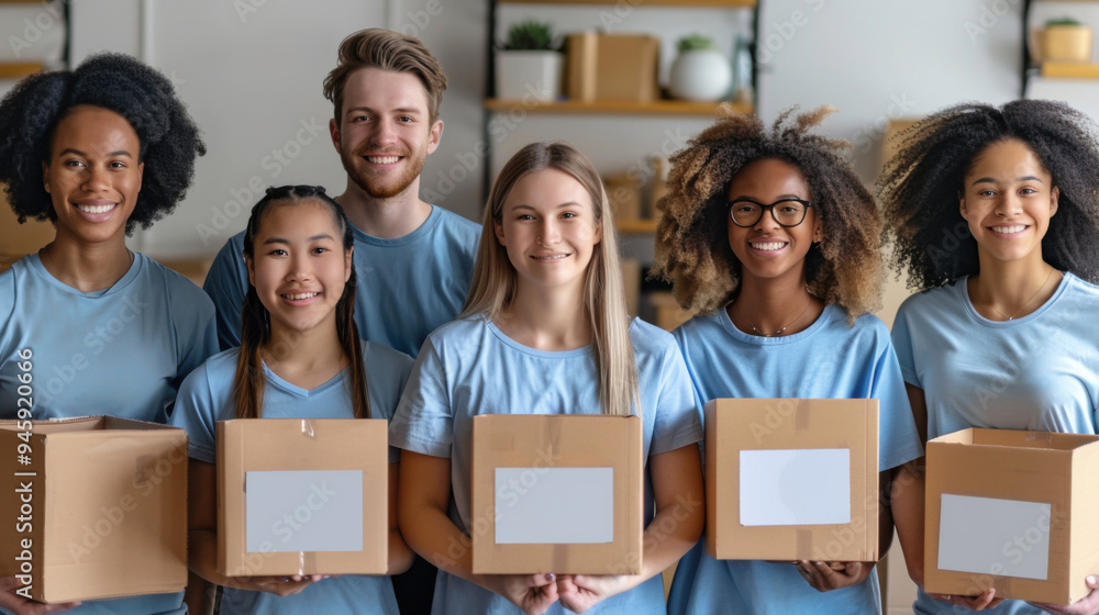 Diverse Multiracial Team-Group Volunteering, Young Adults with Donation Boxes, Charitable Community Service. Generative ai Diverse Multiracial Team-Group Volunteering, Young Adults with Donation Boxes, Charitable Community Service. Generative ai