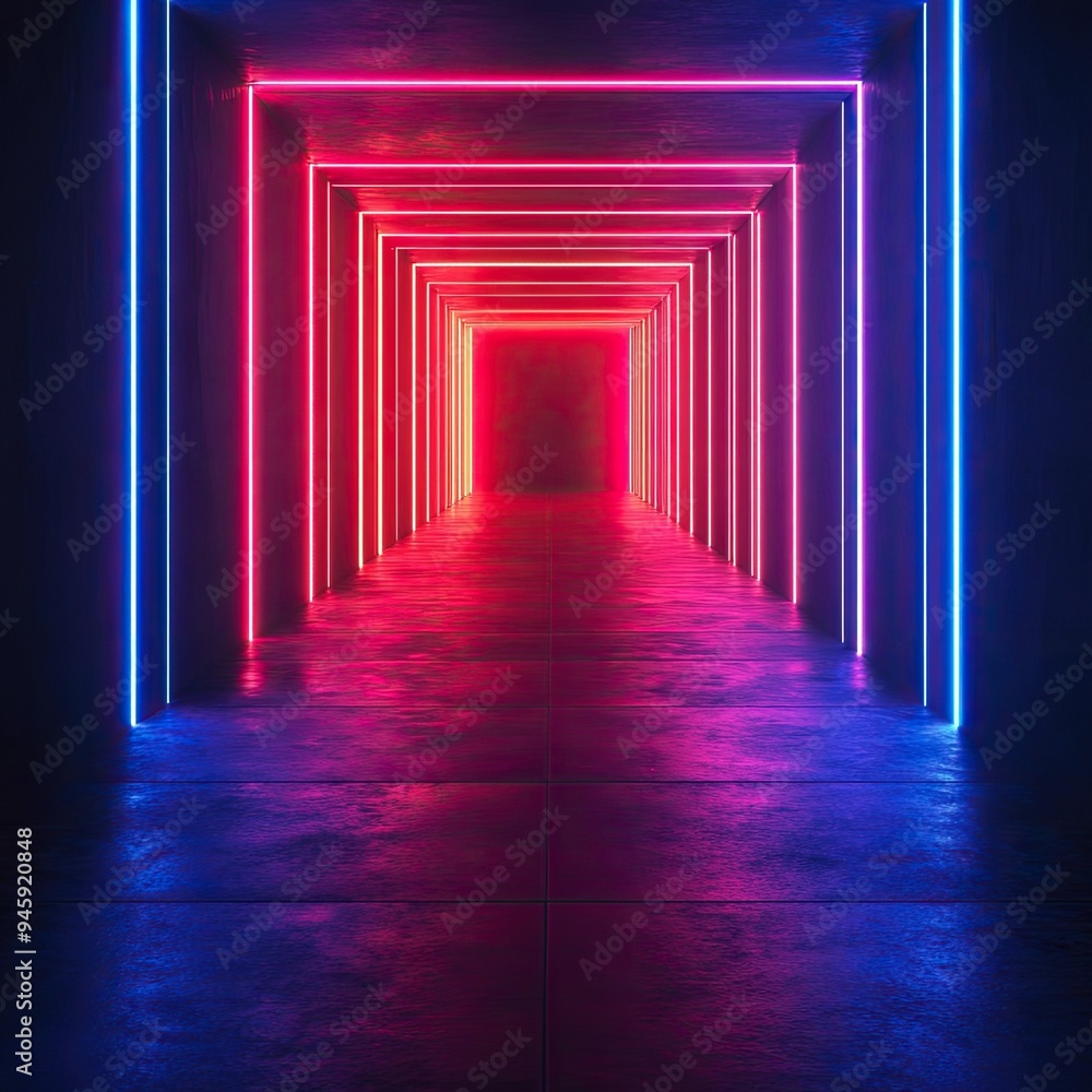 A vibrant, neon-lit corridor creating a captivating illusion of depth and modernity, perfect for artistic and futuristic themes. A vibrant, neon-lit corridor creating a captivating illusion of depth and modernity, perfect for artistic and futuristic themes.
