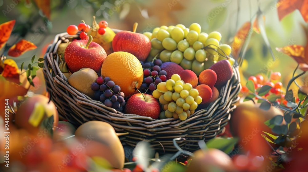 The basket was filled with various fruits The basket was filled with various fruits