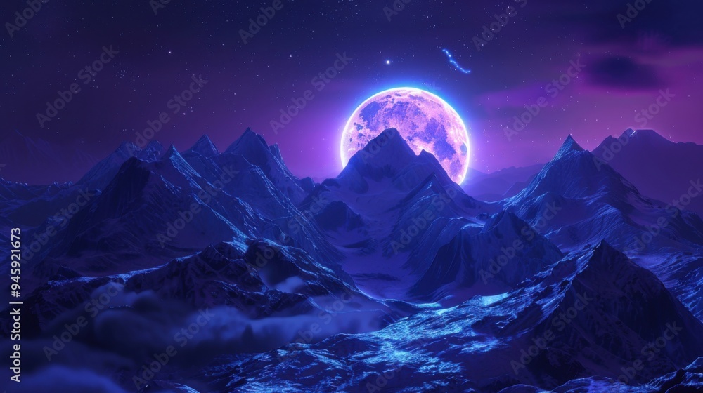 The purple moonlight shines on the snow-capped mountains The purple moonlight shines on the snow-capped mountains
