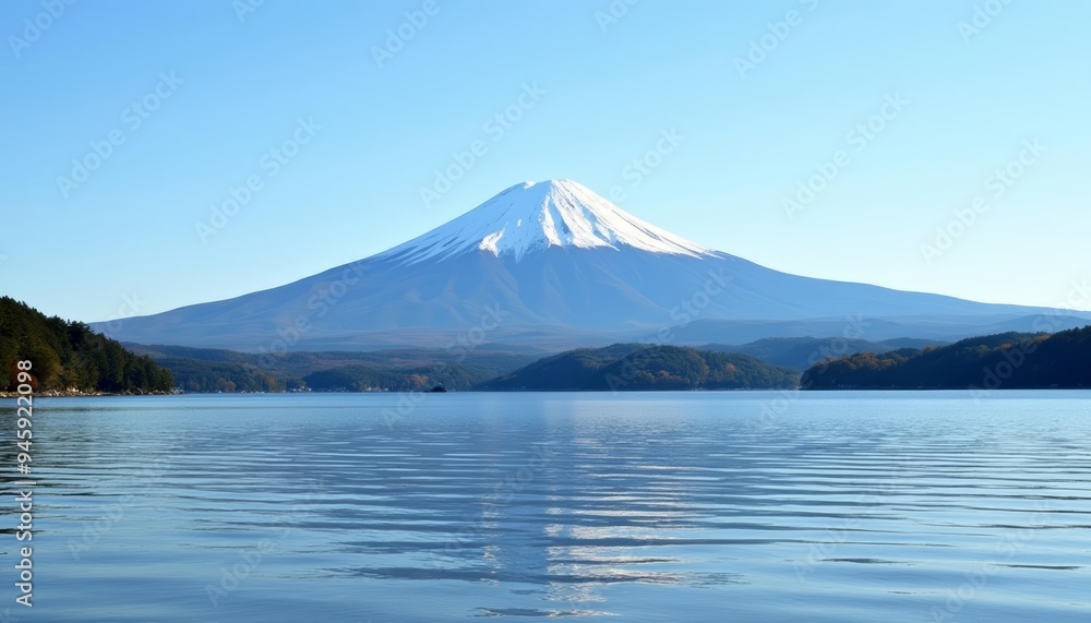 Tranquil waters mirror majestic peak Tranquil waters mirror majestic peak