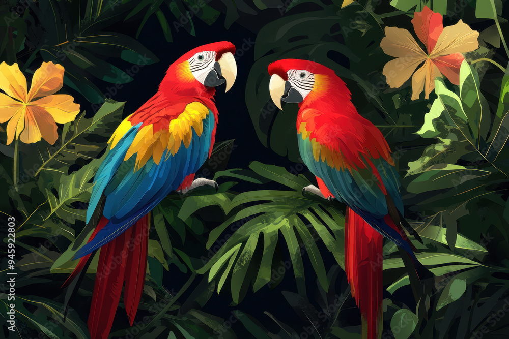 Macaws in Jungle. Macaws in Jungle.