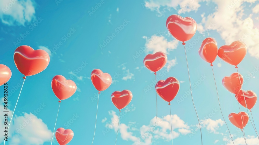 Red heart balloon floating in the air Red heart balloon floating in the air