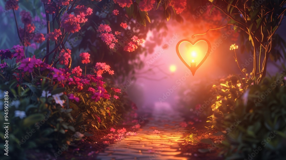 © he - The fantasy park scene has a love lamp hanging from a tree © he - The fantasy park scene has a love lamp hanging from a tree