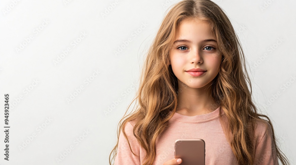 Stylish Teenage Girl Using Smartphone on White Background Stylish Teenage Girl Using Smartphone on White Background